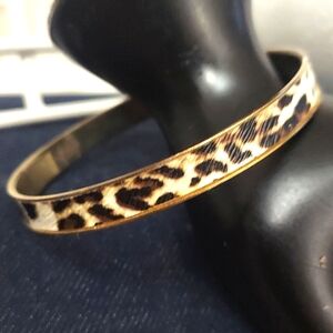 Vintage Snow Leopard Textured Goldtone Bangle Bracelet
